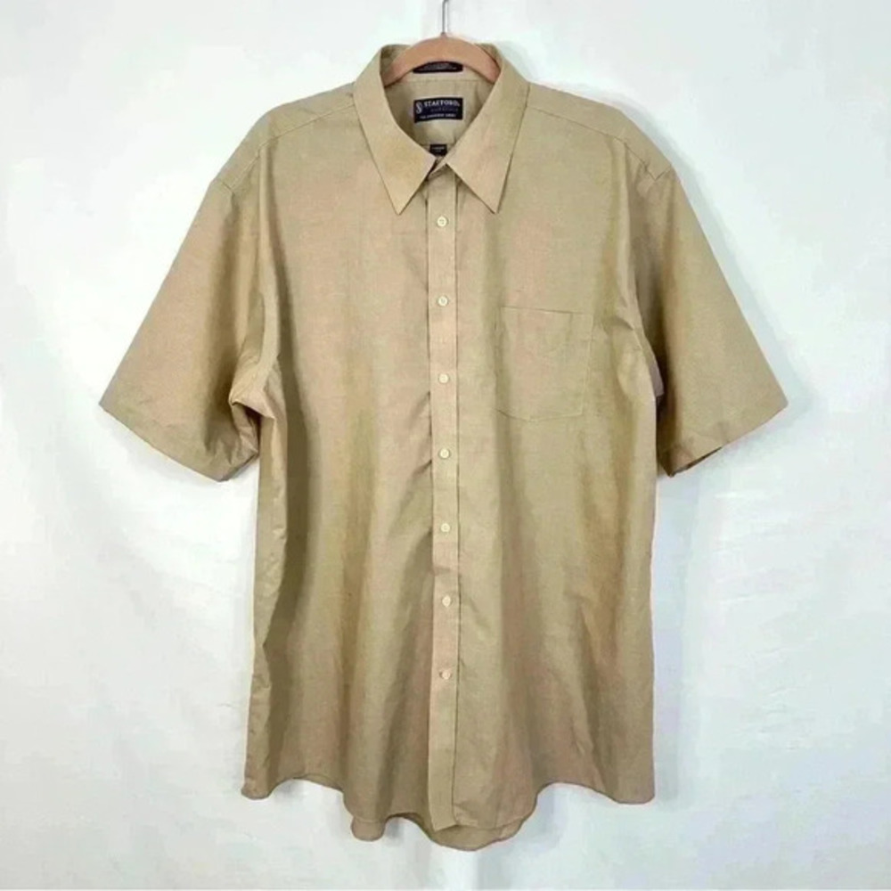 Stafford Essentials The Everyday Shirt Button Up Polo Shirt Mens Size 18 Brown